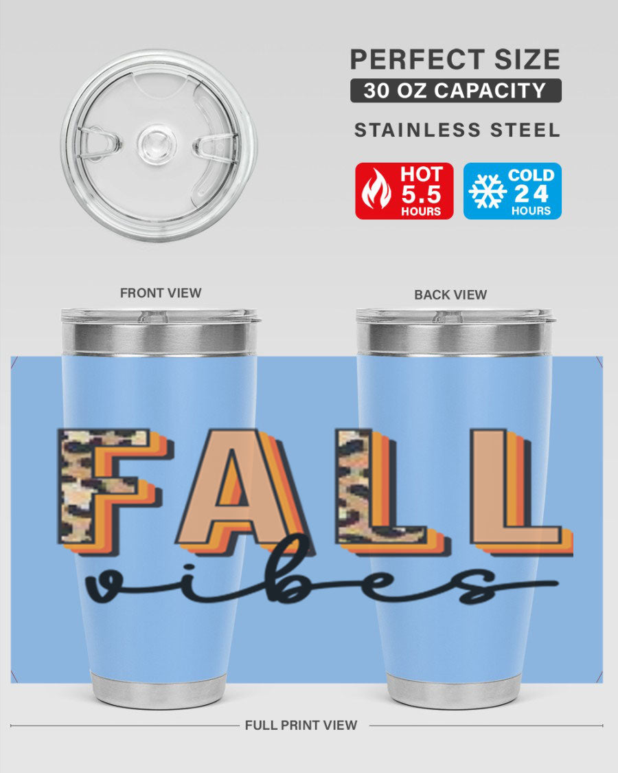 Fall Vibes 138# Tumbler in stainless steel with vibrant fall-themed design, perfect for hot and cold beverages.