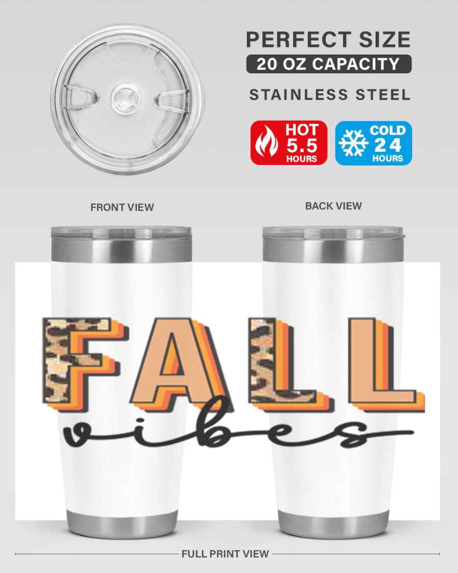 Fall Vibes 138# Tumbler in stainless steel with vibrant fall-themed design, perfect for hot and cold beverages.