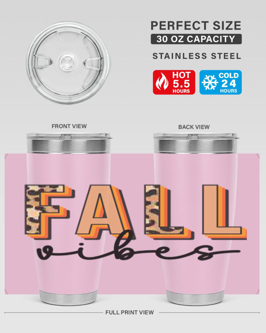 Fall Vibes 138# Tumbler in stainless steel with vibrant fall-themed design, perfect for hot and cold beverages.