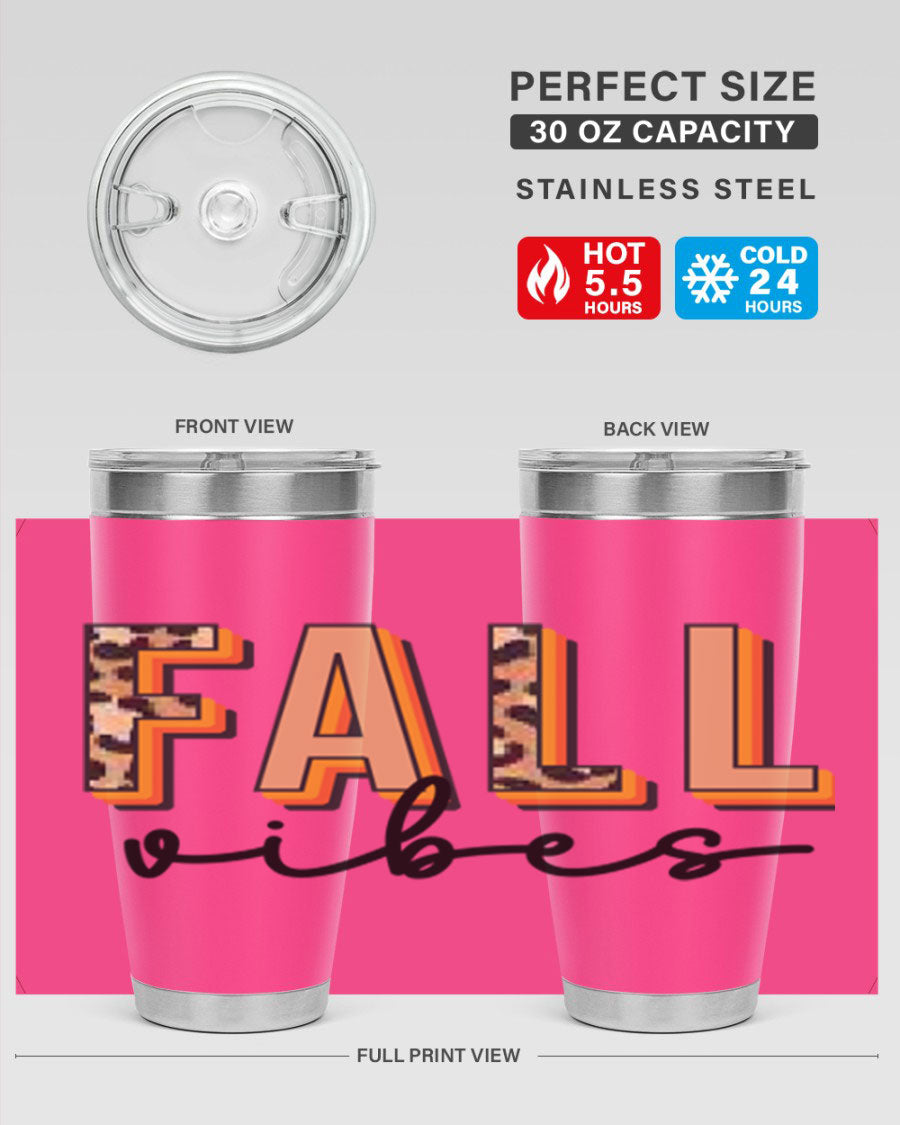 Fall Vibes 138# Tumbler in stainless steel with vibrant fall-themed design, perfect for hot and cold beverages.