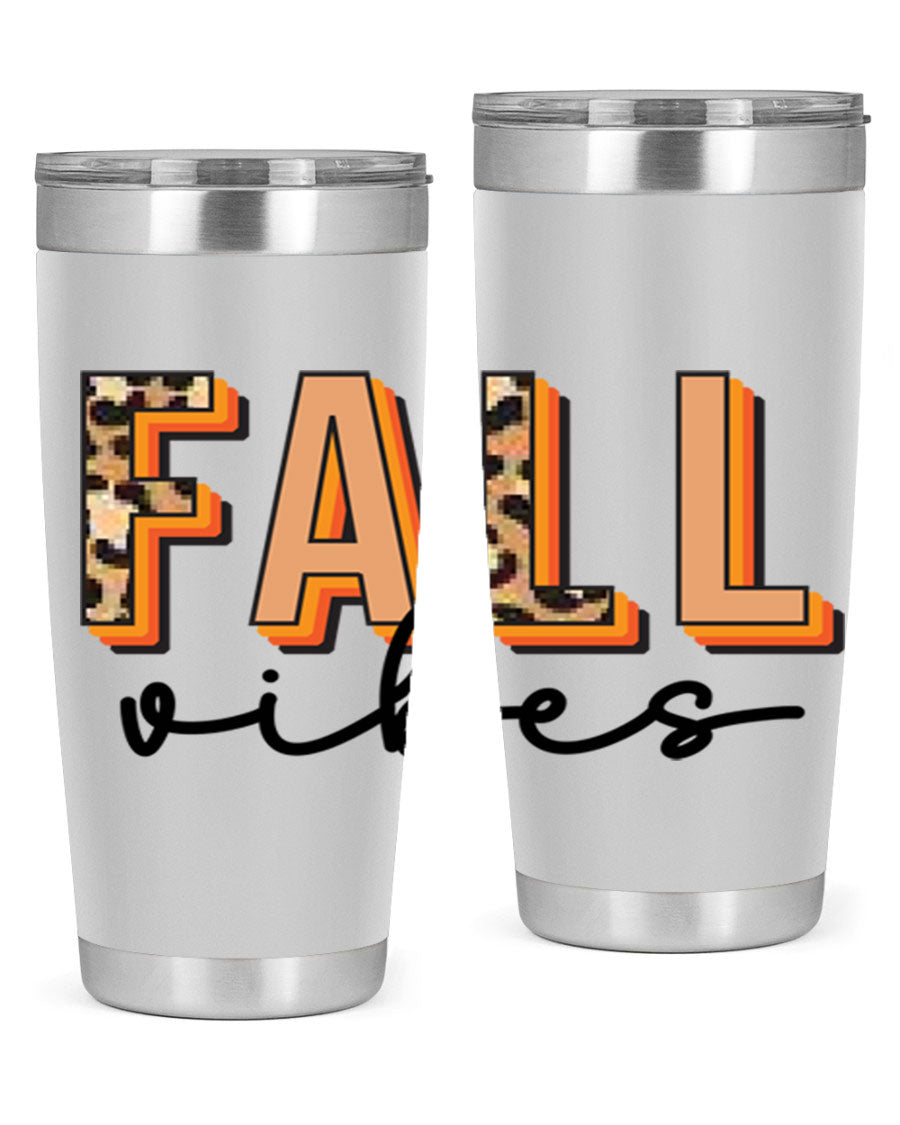 Fall Vibes 138# Tumbler in stainless steel with vibrant fall-themed design, perfect for hot and cold beverages.