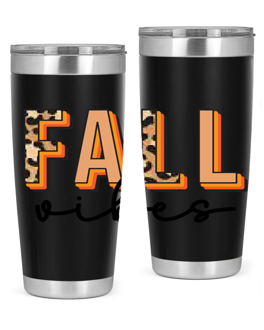 Fall Vibes 138# Tumbler in stainless steel with vibrant fall-themed design, perfect for hot and cold beverages.