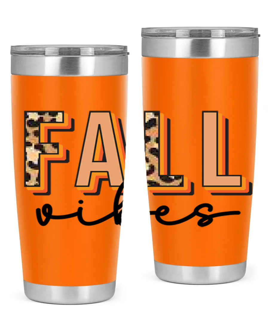 Fall Vibes 138# Tumbler in stainless steel with vibrant fall-themed design, perfect for hot and cold beverages.