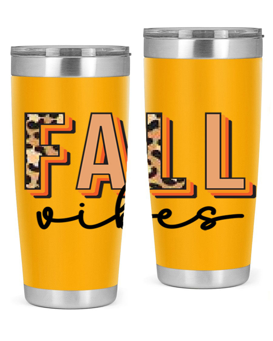 Fall Vibes 138# Tumbler in stainless steel with vibrant fall-themed design, perfect for hot and cold beverages.