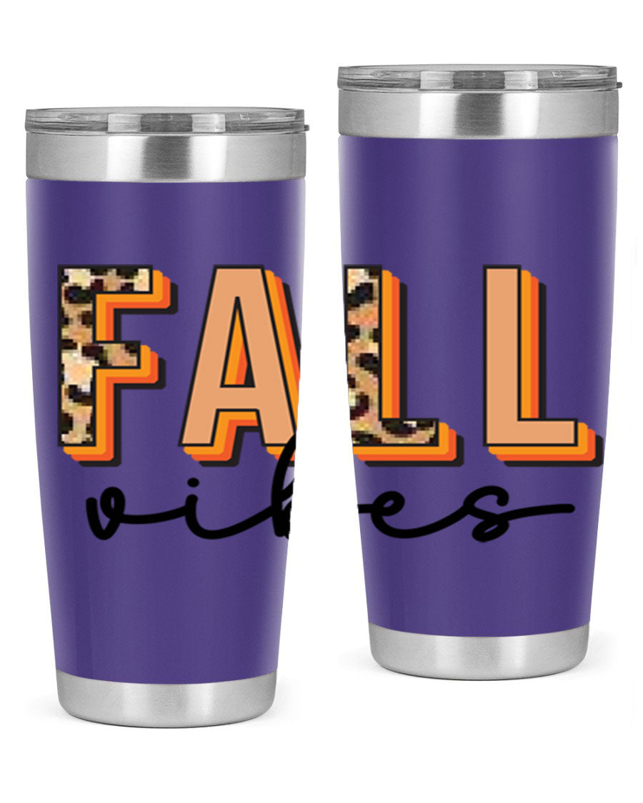 Fall Vibes 138# Tumbler in stainless steel with vibrant fall-themed design, perfect for hot and cold beverages.