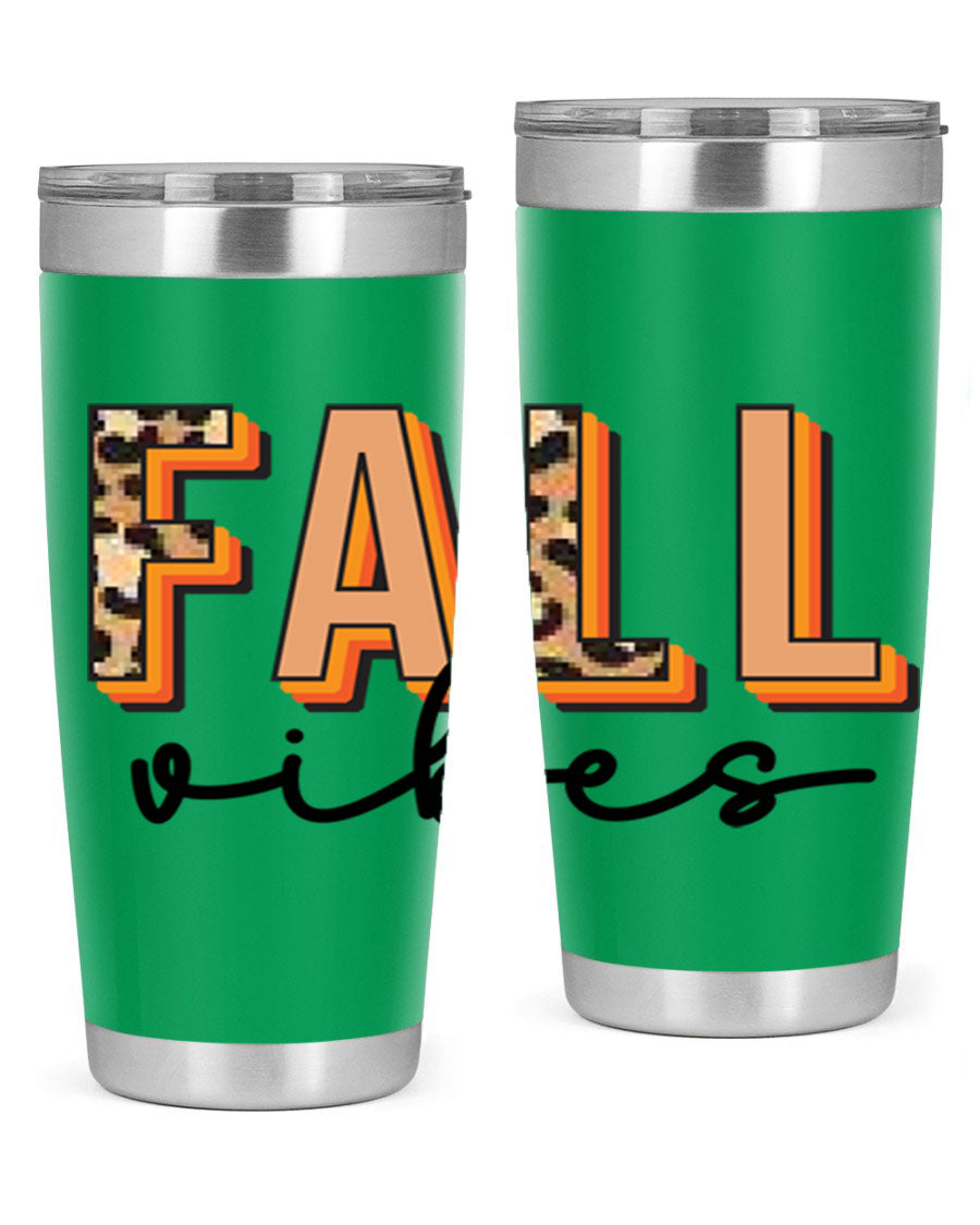 Fall Vibes 138# Tumbler in stainless steel with vibrant fall-themed design, perfect for hot and cold beverages.