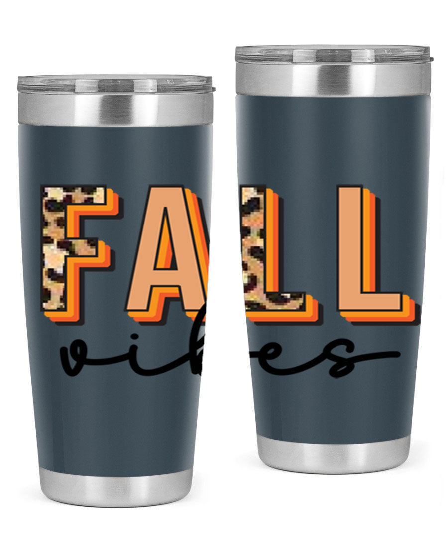 Fall Vibes 138# Tumbler in stainless steel with vibrant fall-themed design, perfect for hot and cold beverages.