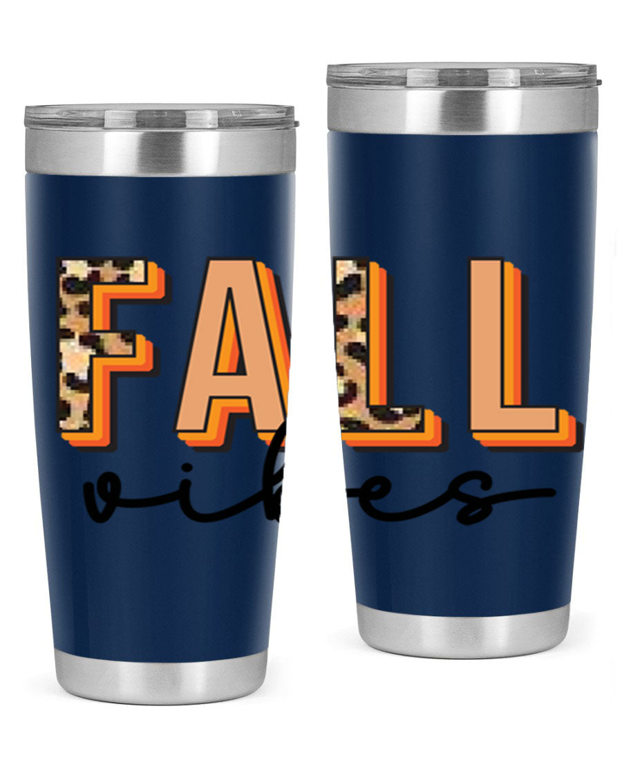 Fall Vibes 138# Tumbler in stainless steel with vibrant fall-themed design, perfect for hot and cold beverages.