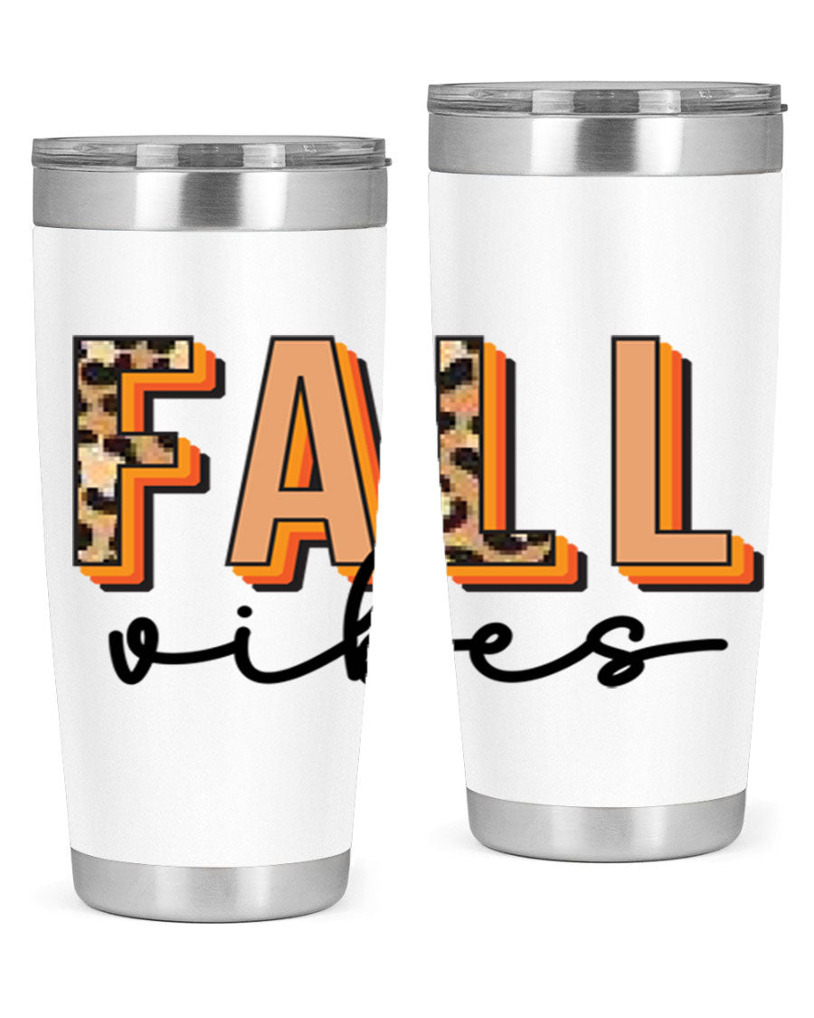 Fall Vibes 138# Tumbler in stainless steel with vibrant fall-themed design, perfect for hot and cold beverages.