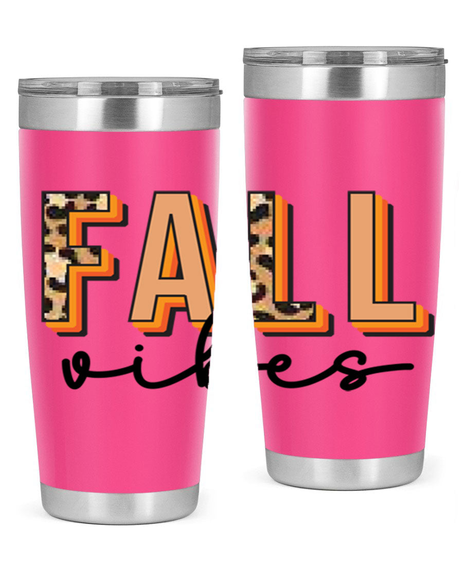 Fall Vibes 138# Tumbler in stainless steel with vibrant fall-themed design, perfect for hot and cold beverages.
