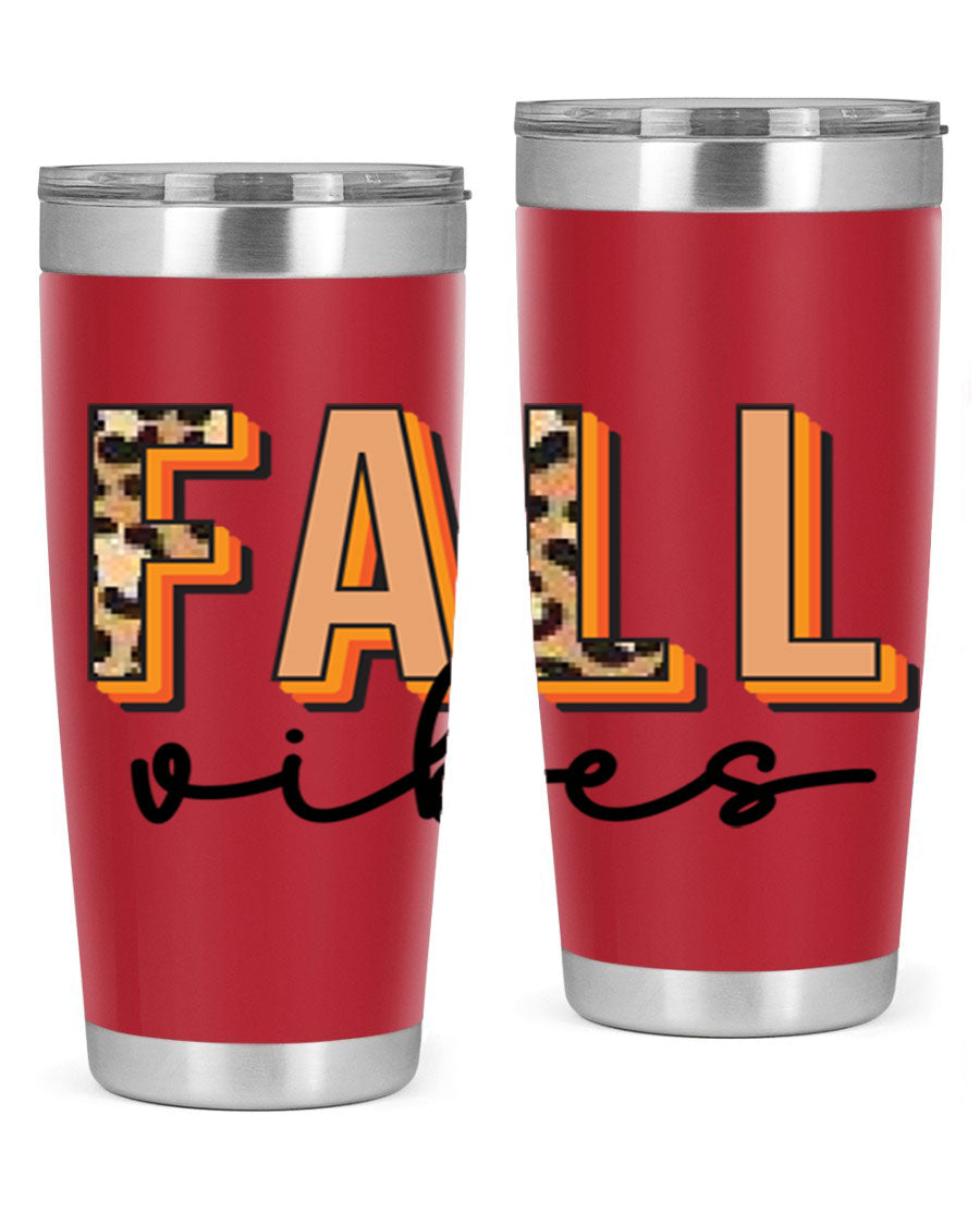 Fall Vibes 138# Tumbler in stainless steel with vibrant fall-themed design, perfect for hot and cold beverages.