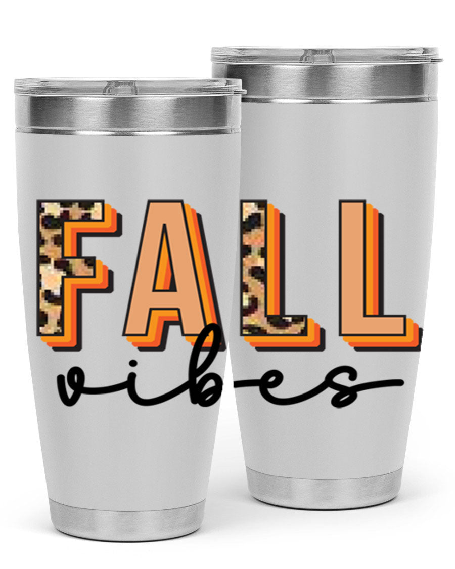 Fall Vibes 138# Tumbler in stainless steel with vibrant fall-themed design, perfect for hot and cold beverages.