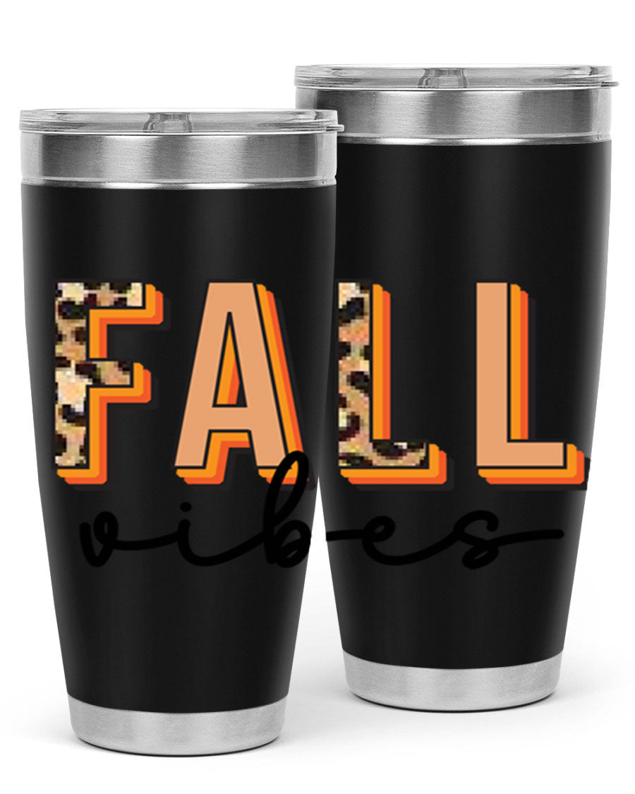Fall Vibes 138# Tumbler in stainless steel with vibrant fall-themed design, perfect for hot and cold beverages.