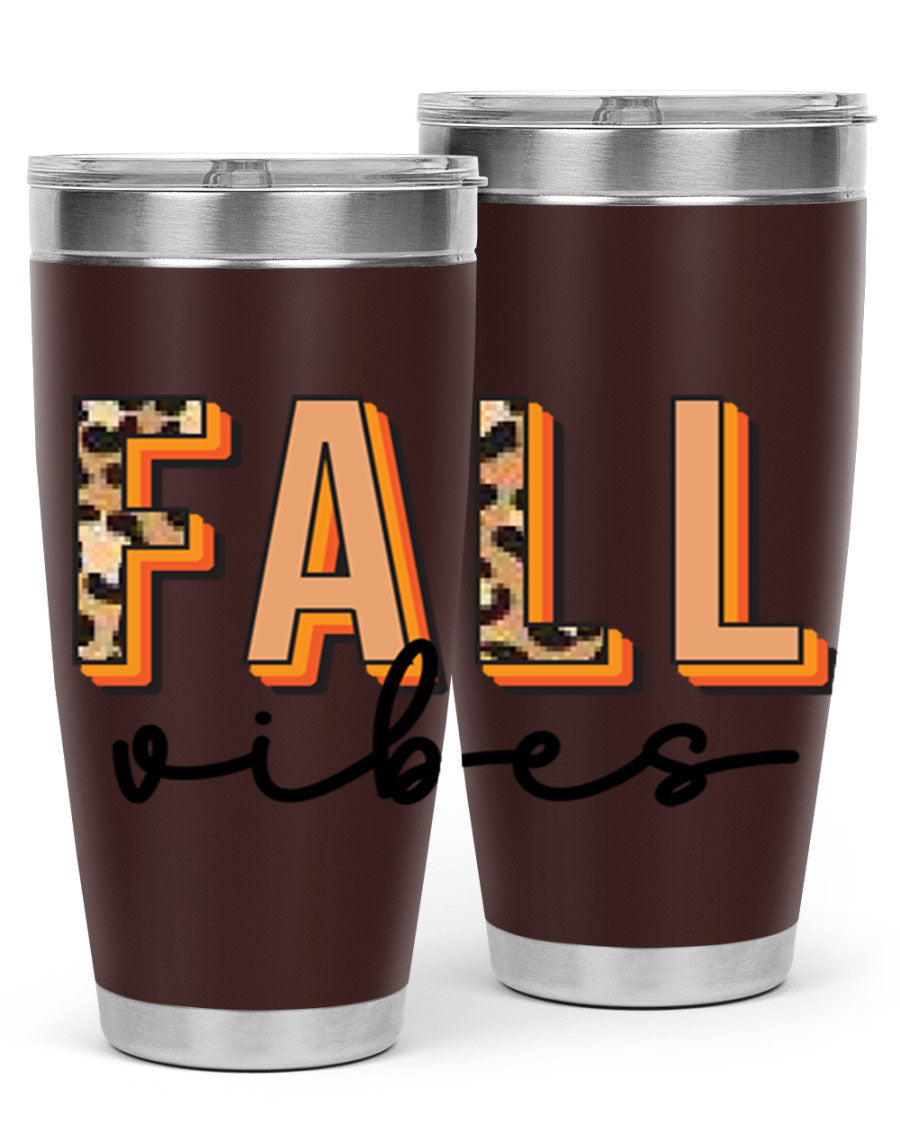 Fall Vibes 138# Tumbler in stainless steel with vibrant fall-themed design, perfect for hot and cold beverages.