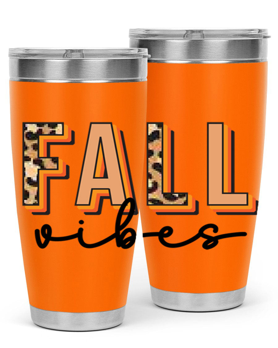 Fall Vibes 138# Tumbler in stainless steel with vibrant fall-themed design, perfect for hot and cold beverages.