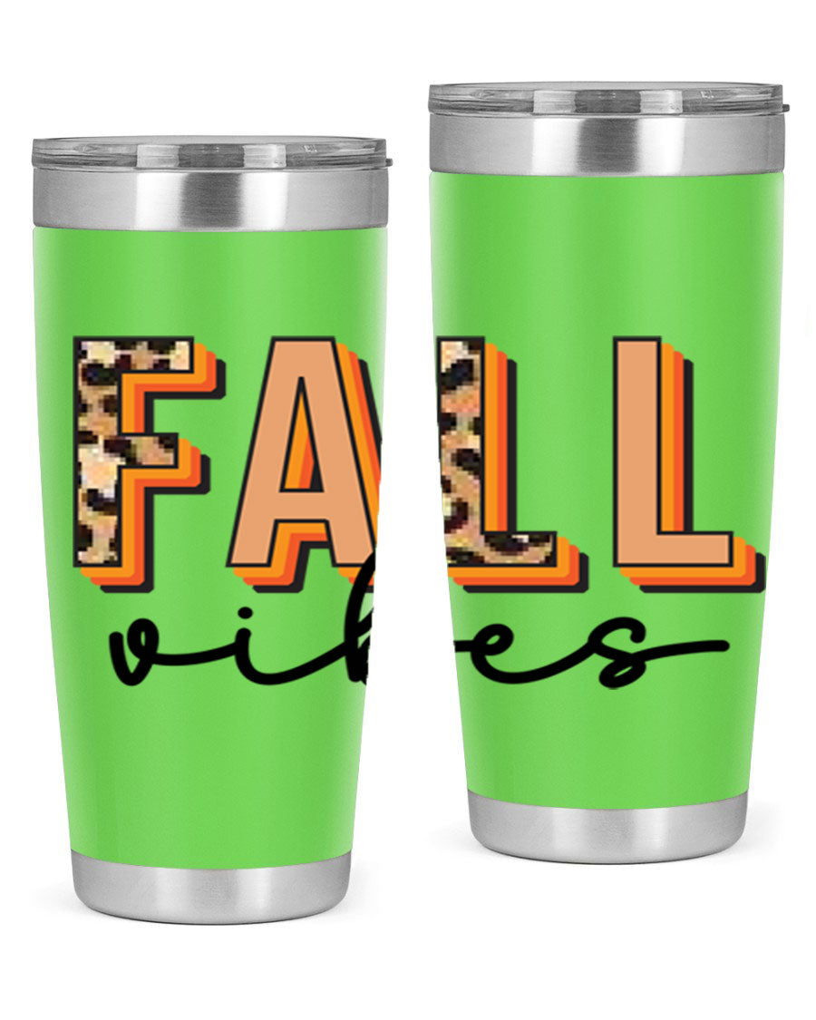 Fall Vibes 138# Tumbler in stainless steel with vibrant fall-themed design, perfect for hot and cold beverages.