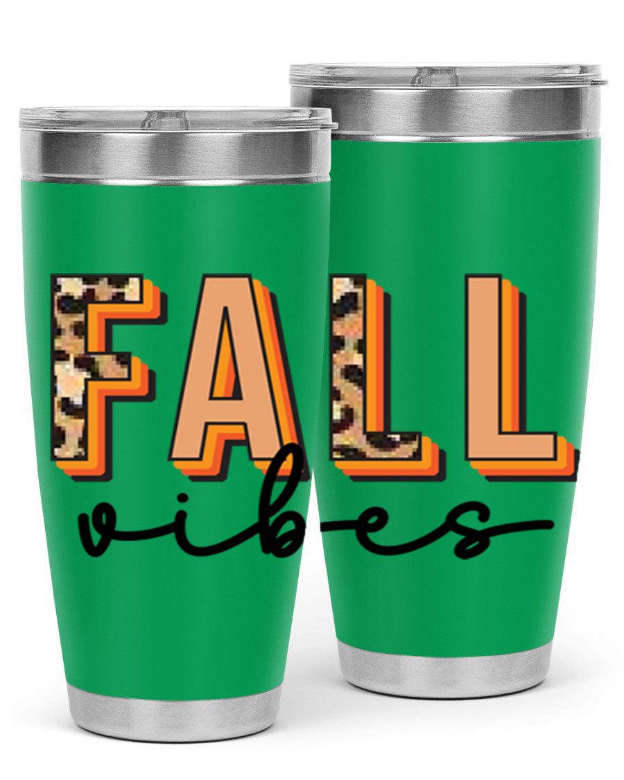 Fall Vibes 138# Tumbler in stainless steel with vibrant fall-themed design, perfect for hot and cold beverages.