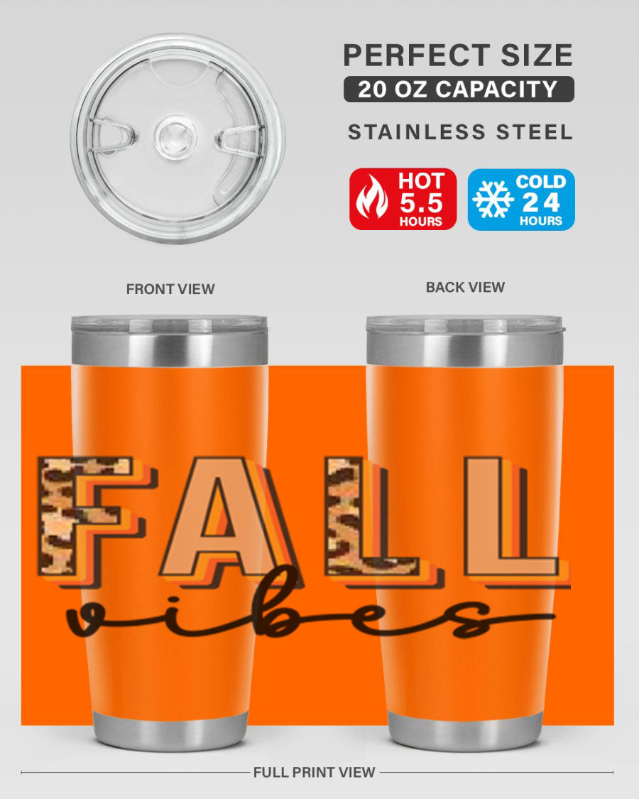 Fall Vibes 138# Tumbler in stainless steel with vibrant fall-themed design, perfect for hot and cold beverages.