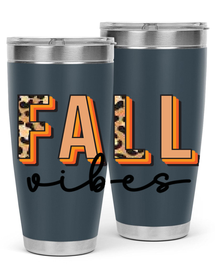 Fall Vibes 138# Tumbler in stainless steel with vibrant fall-themed design, perfect for hot and cold beverages.