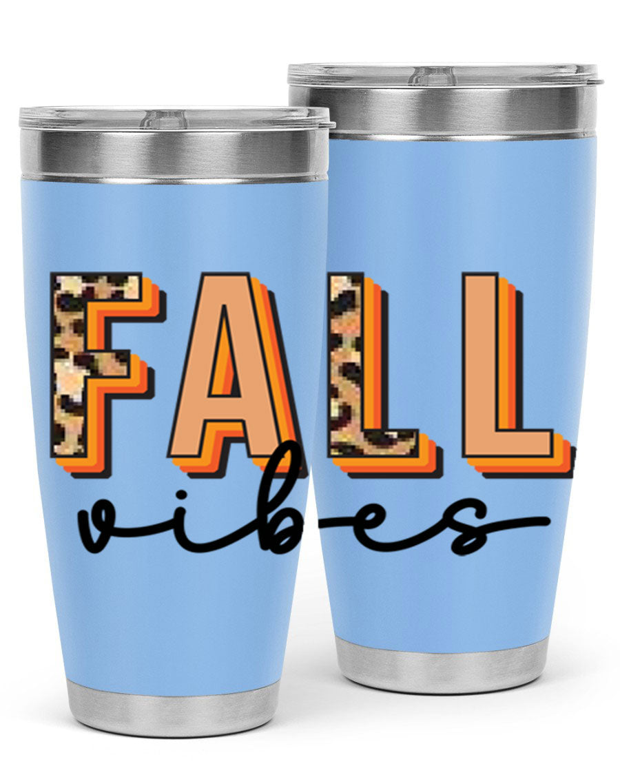 Fall Vibes 138# Tumbler in stainless steel with vibrant fall-themed design, perfect for hot and cold beverages.