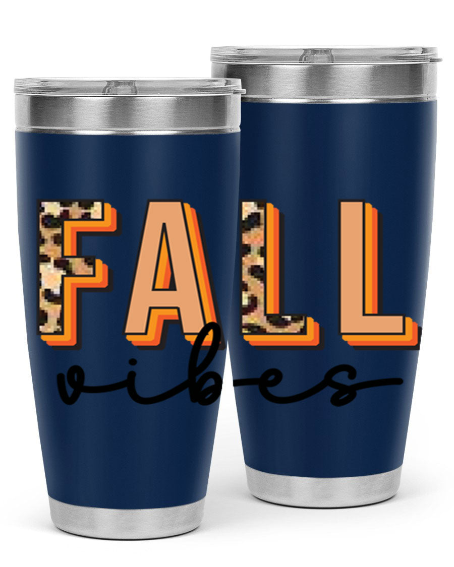 Fall Vibes 138# Tumbler in stainless steel with vibrant fall-themed design, perfect for hot and cold beverages.