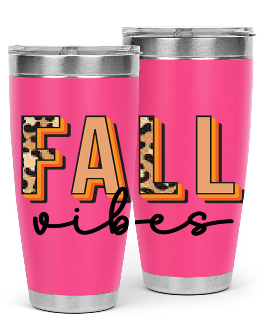Fall Vibes 138# Tumbler in stainless steel with vibrant fall-themed design, perfect for hot and cold beverages.