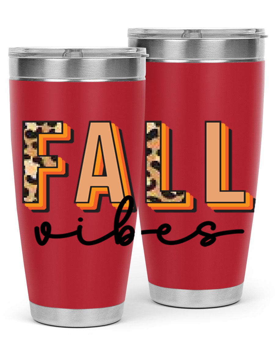 Fall Vibes 138# Tumbler in stainless steel with vibrant fall-themed design, perfect for hot and cold beverages.