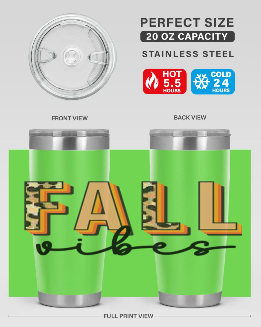 Fall Vibes 138# Tumbler in stainless steel with vibrant fall-themed design, perfect for hot and cold beverages.