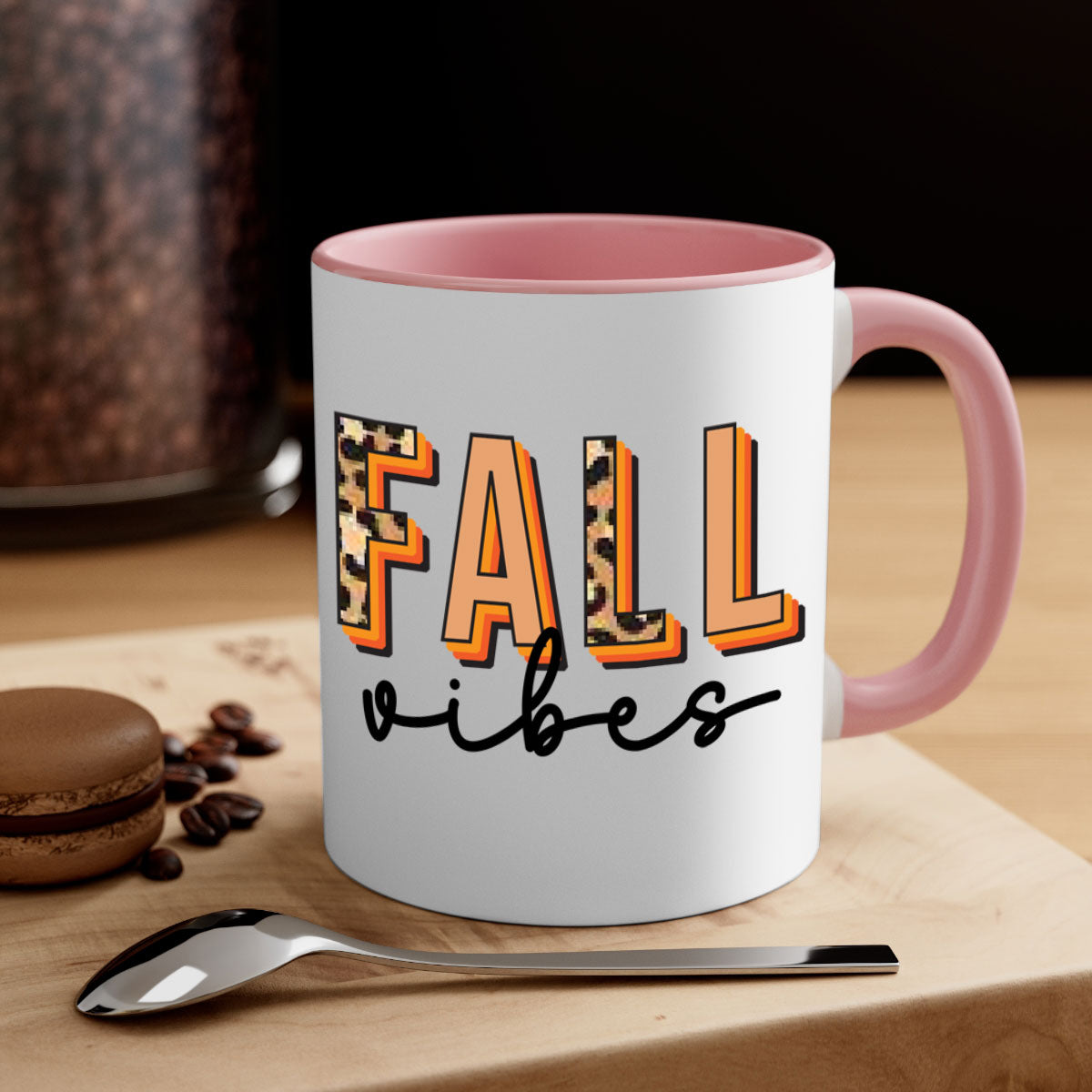 Fall Vibes 138# Mug featuring a two-tone design with a colored handle and glossy finish, available in multiple colors.