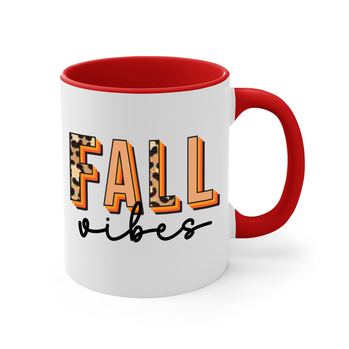 Fall Vibes 138# Mug featuring a two-tone design with a colored handle and glossy finish, available in multiple colors.