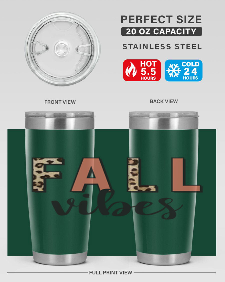 Fall Vibes 143# Tumbler in stainless steel with a vibrant design, perfect for hot and cold beverages.