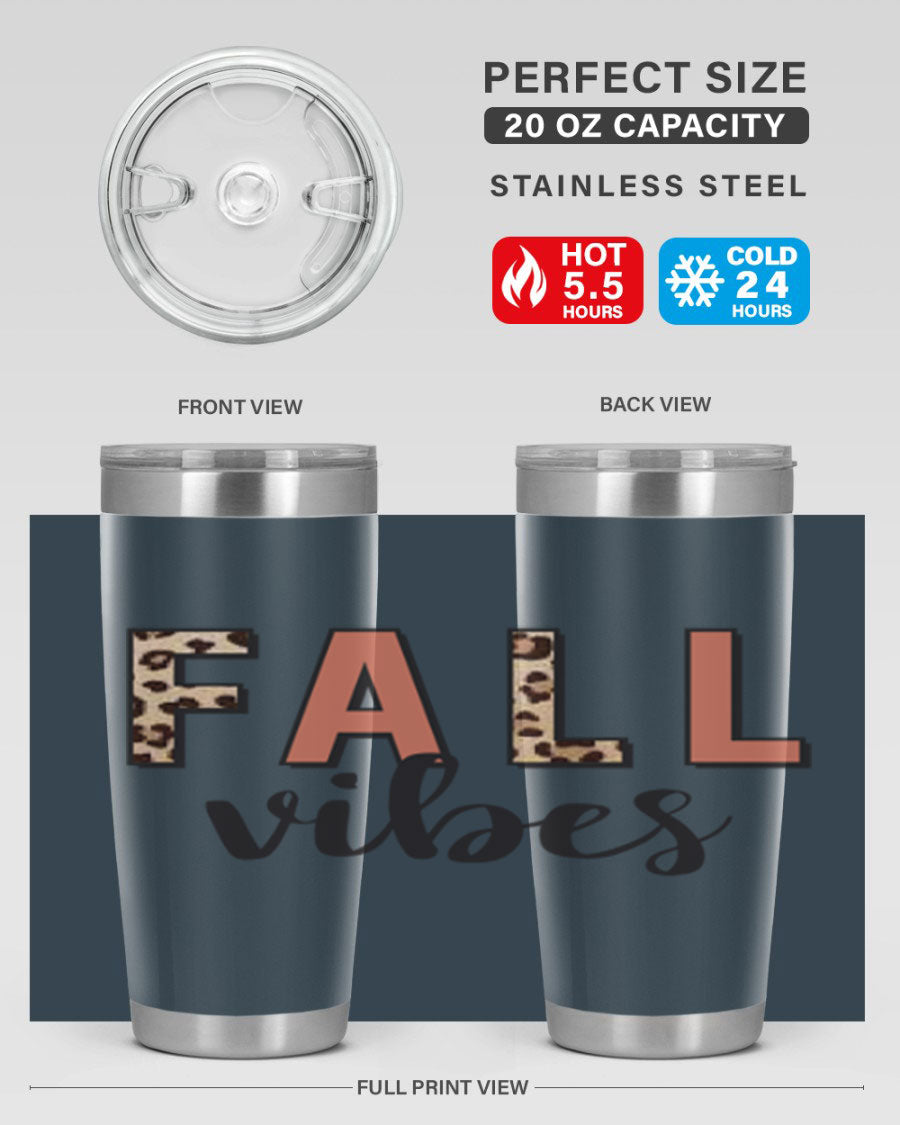 Fall Vibes 143# Tumbler in stainless steel with a vibrant design, perfect for hot and cold beverages.
