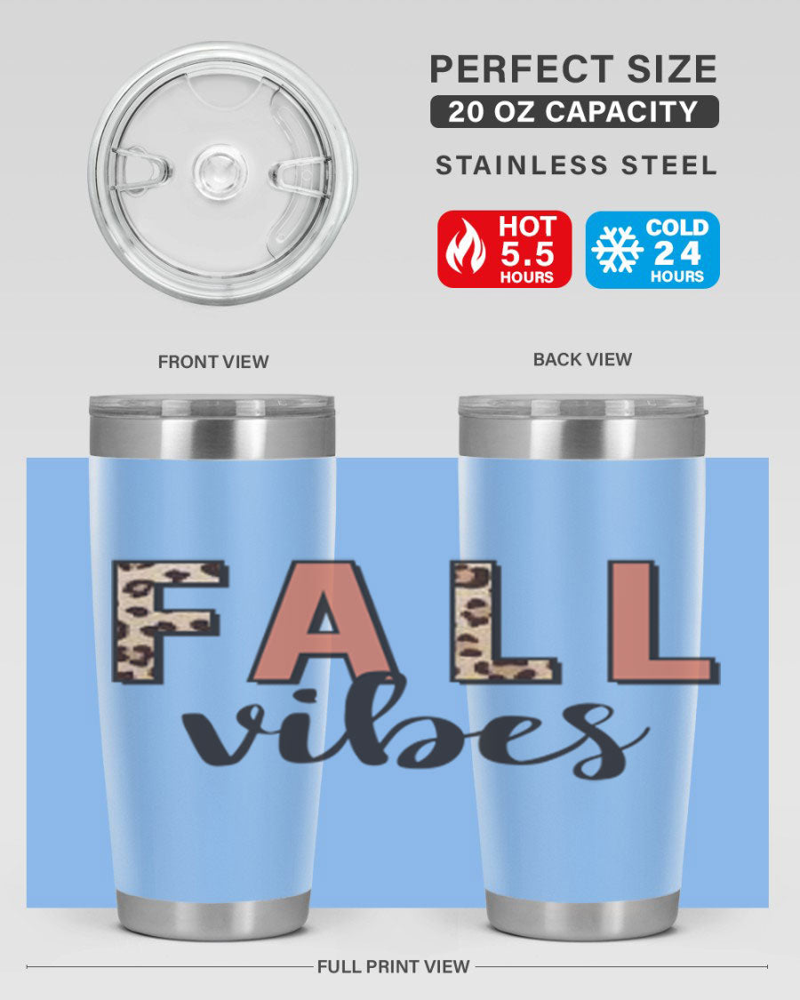 Fall Vibes 143# Tumbler in stainless steel with a vibrant design, perfect for hot and cold beverages.