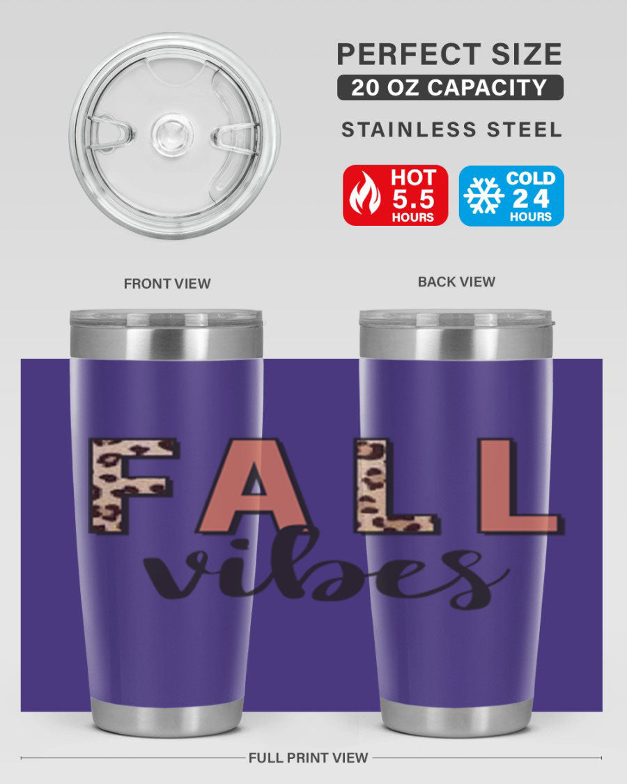 Fall Vibes 143# Tumbler in stainless steel with a vibrant design, perfect for hot and cold beverages.