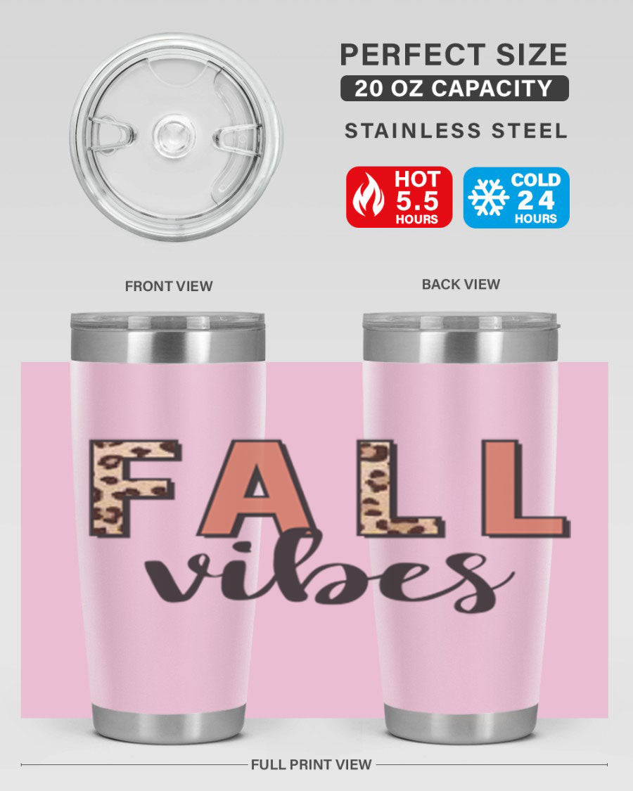 Fall Vibes 143# Tumbler in stainless steel with a vibrant design, perfect for hot and cold beverages.