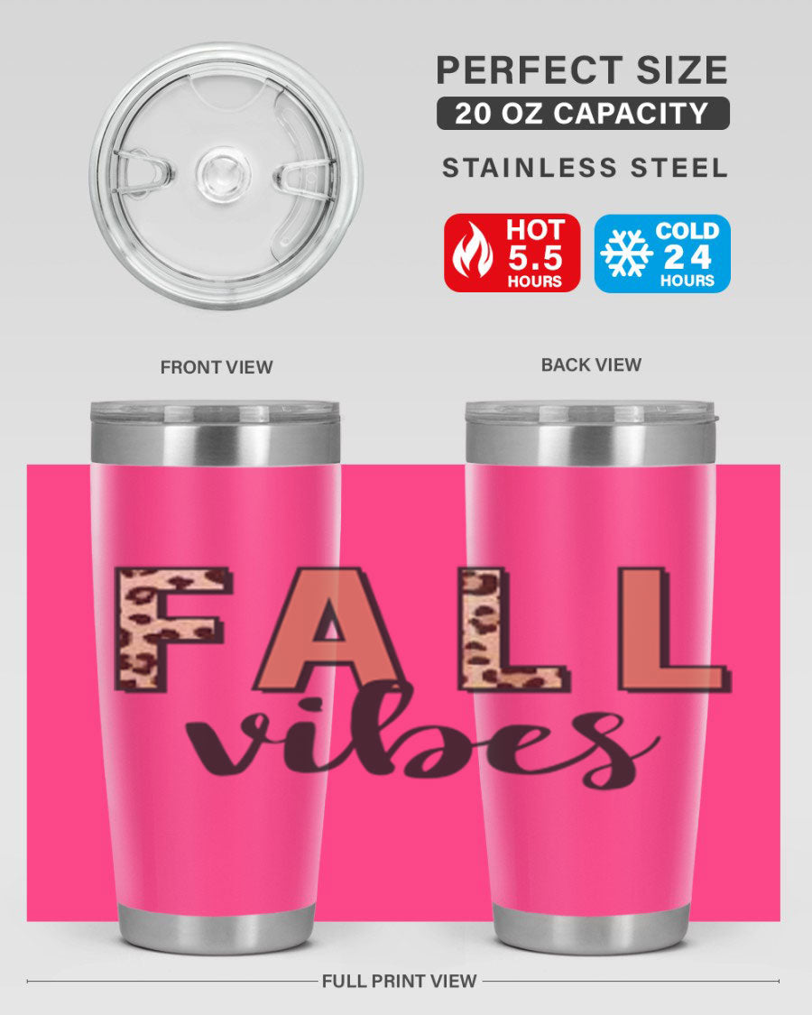 Fall Vibes 143# Tumbler in stainless steel with a vibrant design, perfect for hot and cold beverages.