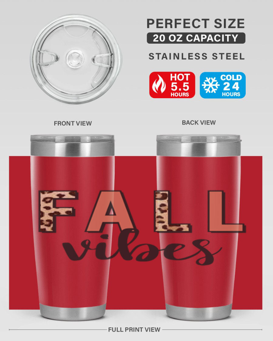 Fall Vibes 143# Tumbler in stainless steel with a vibrant design, perfect for hot and cold beverages.