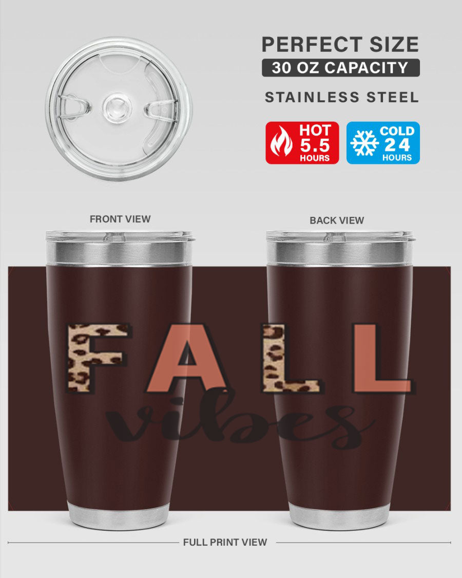 Fall Vibes 143# Tumbler in stainless steel with a vibrant design, perfect for hot and cold beverages.
