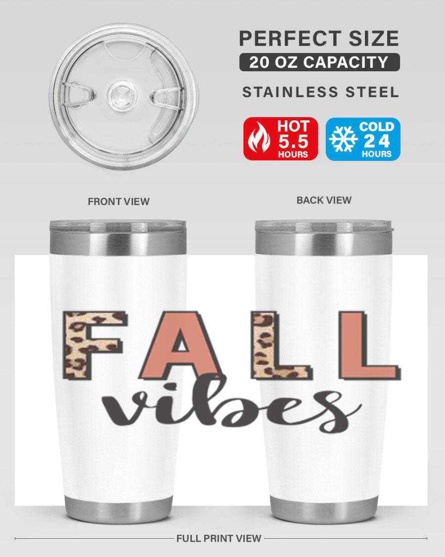 Fall Vibes 143# Tumbler in stainless steel with a vibrant design, perfect for hot and cold beverages.