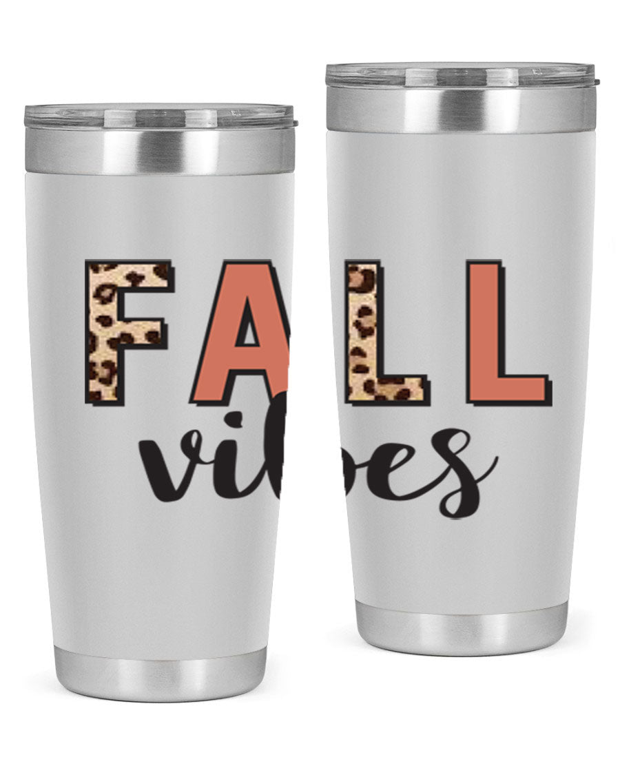 Fall Vibes 143# Tumbler in stainless steel with a vibrant design, perfect for hot and cold beverages.