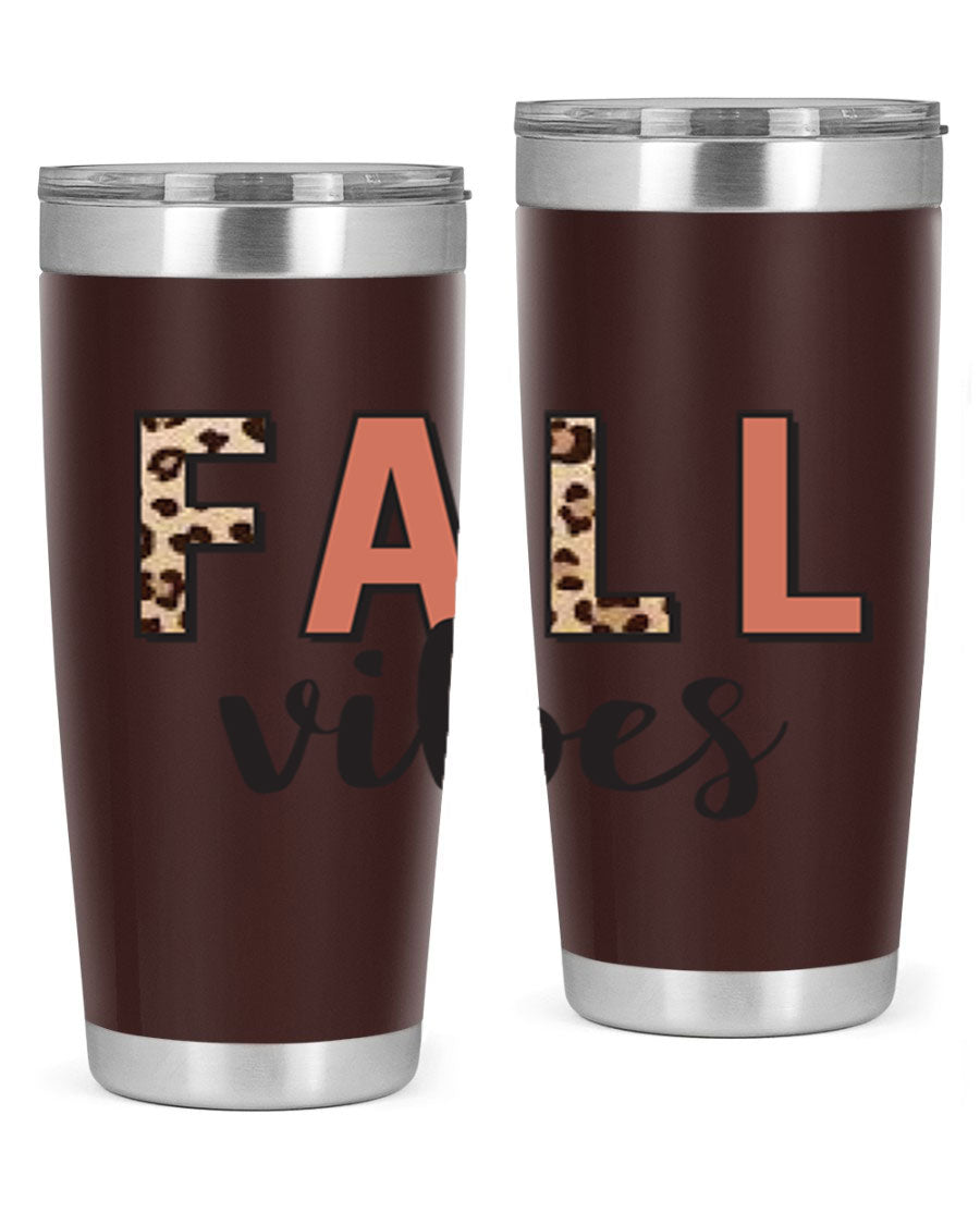 Fall Vibes 143# Tumbler in stainless steel with a vibrant design, perfect for hot and cold beverages.