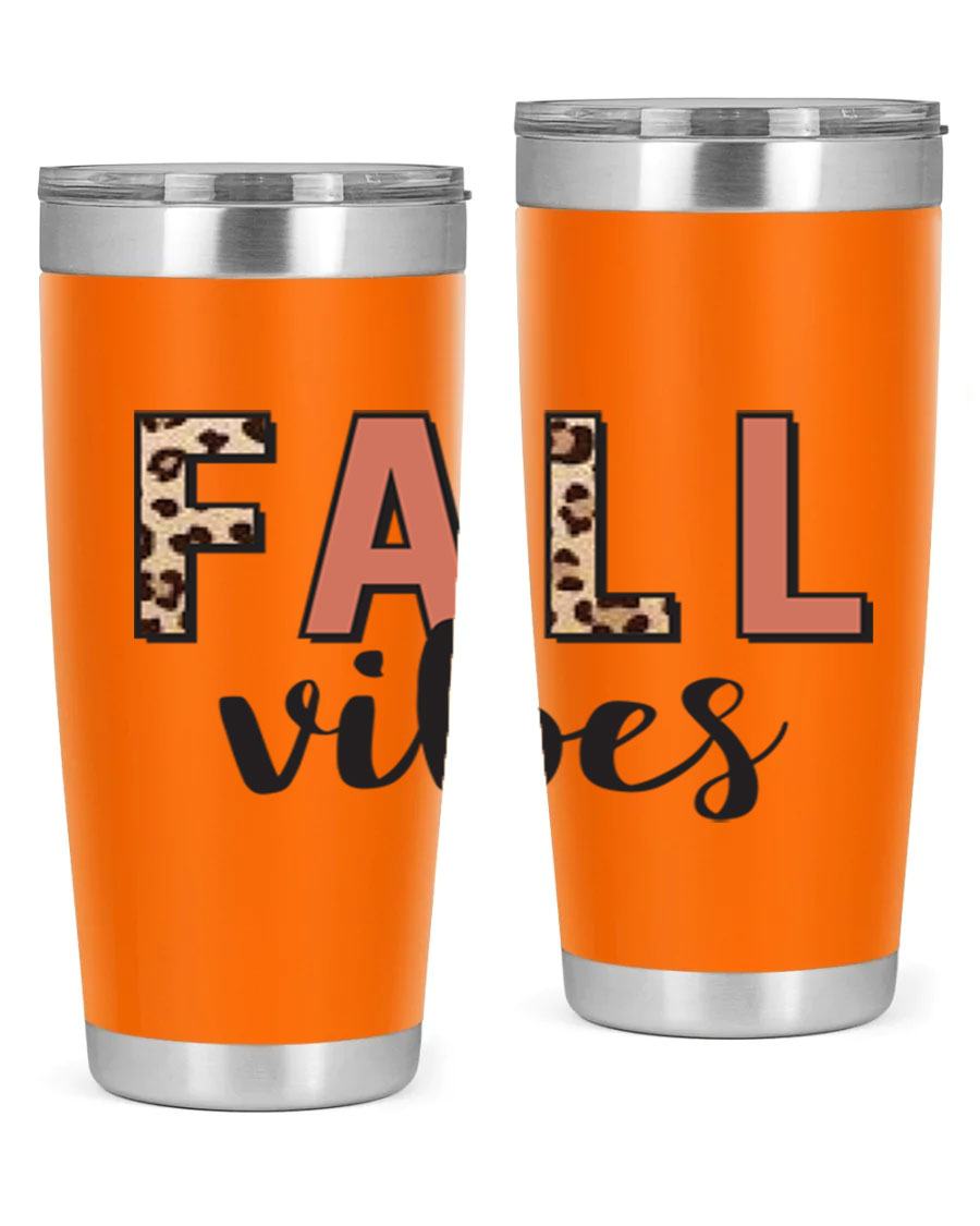 Fall Vibes 143# Tumbler in stainless steel with a vibrant design, perfect for hot and cold beverages.
