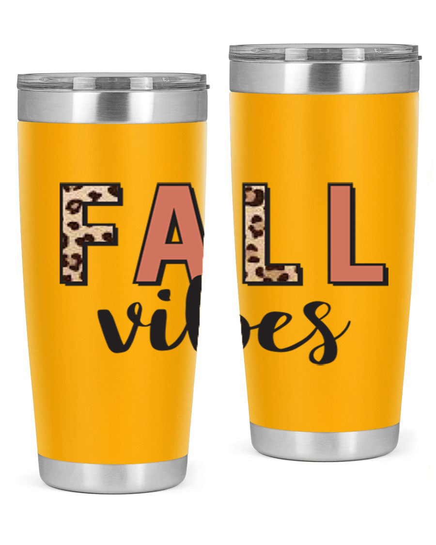 Fall Vibes 143# Tumbler in stainless steel with a vibrant design, perfect for hot and cold beverages.