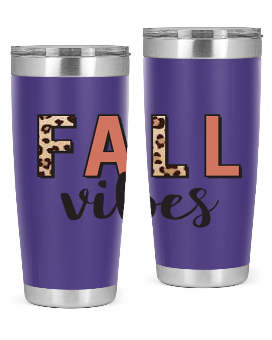 Fall Vibes 143# Tumbler in stainless steel with a vibrant design, perfect for hot and cold beverages.
