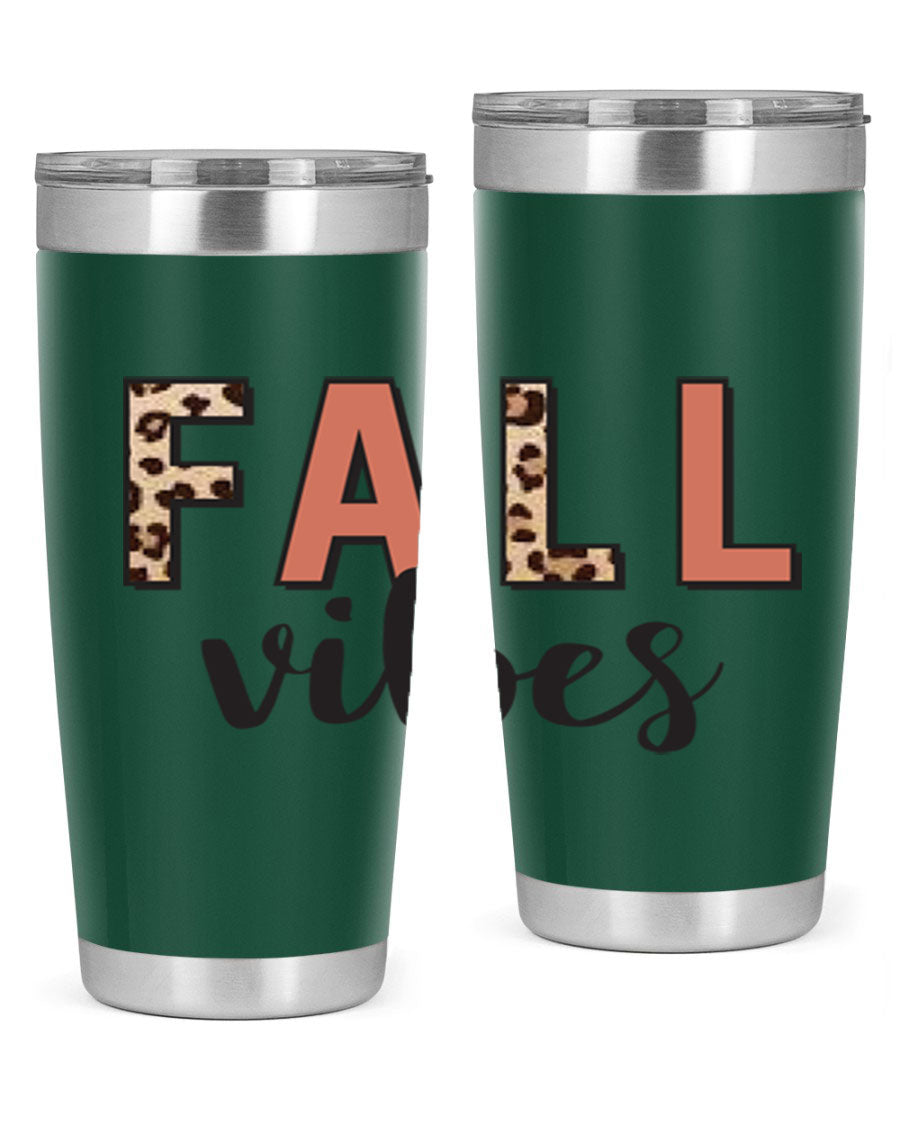 Fall Vibes 143# Tumbler in stainless steel with a vibrant design, perfect for hot and cold beverages.