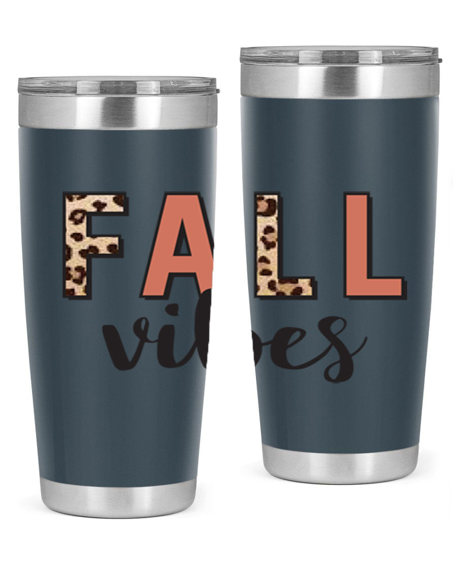 Fall Vibes 143# Tumbler in stainless steel with a vibrant design, perfect for hot and cold beverages.