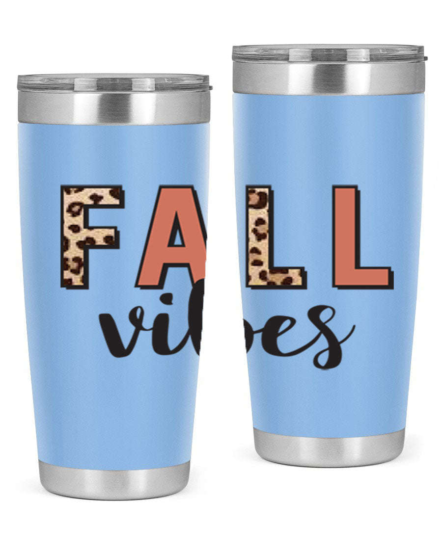 Fall Vibes 143# Tumbler in stainless steel with a vibrant design, perfect for hot and cold beverages.