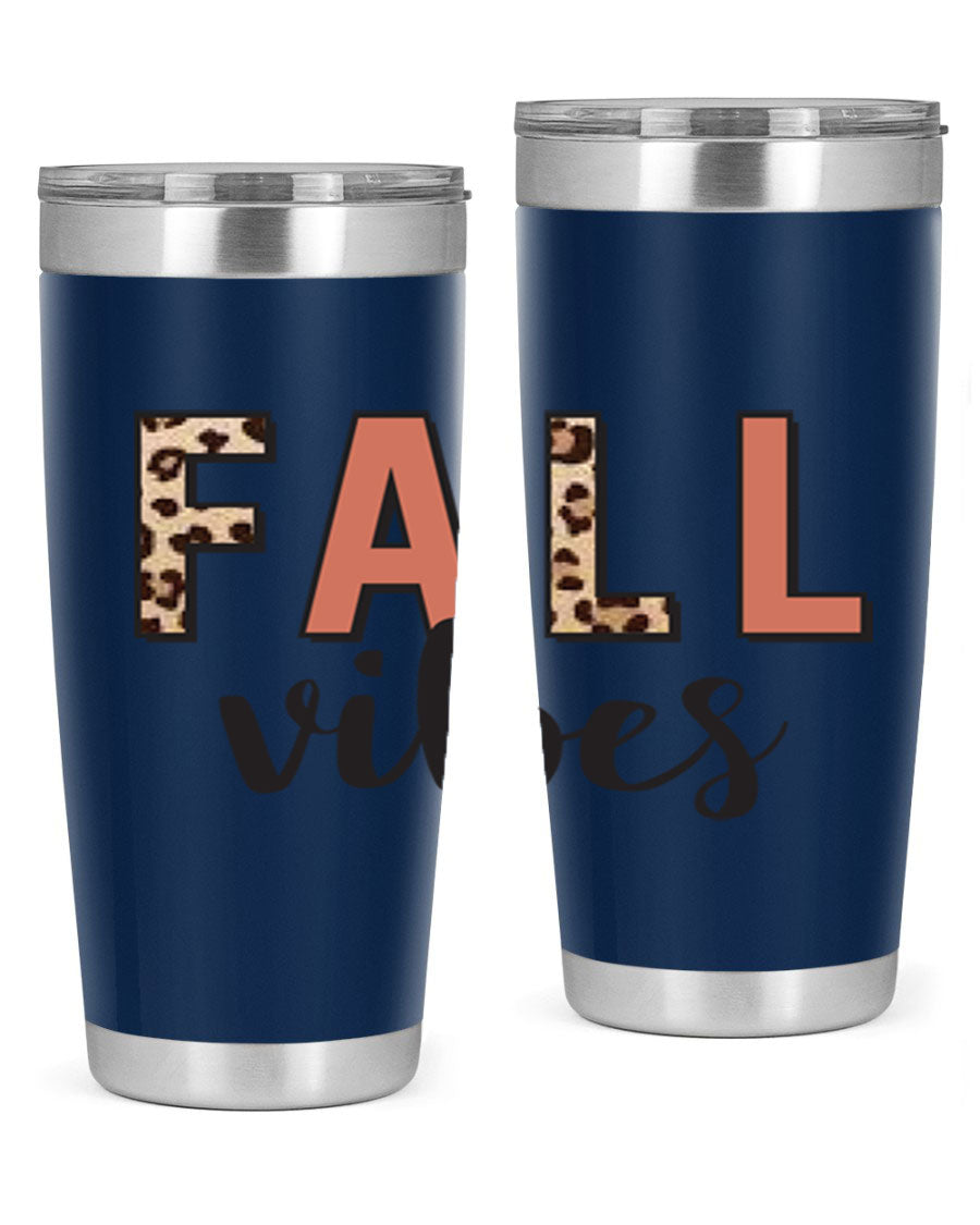 Fall Vibes 143# Tumbler in stainless steel with a vibrant design, perfect for hot and cold beverages.
