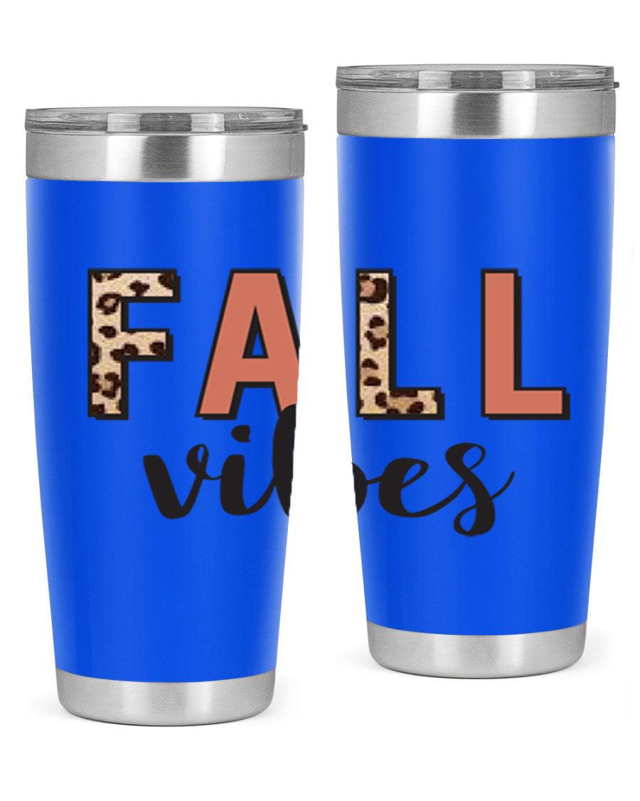 Fall Vibes 143# Tumbler in stainless steel with a vibrant design, perfect for hot and cold beverages.