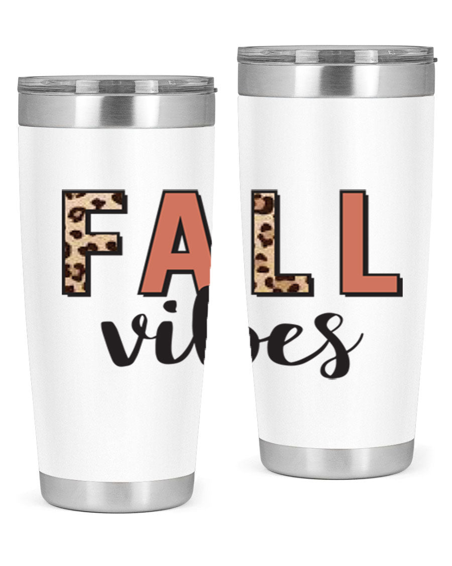 Fall Vibes 143# Tumbler in stainless steel with a vibrant design, perfect for hot and cold beverages.
